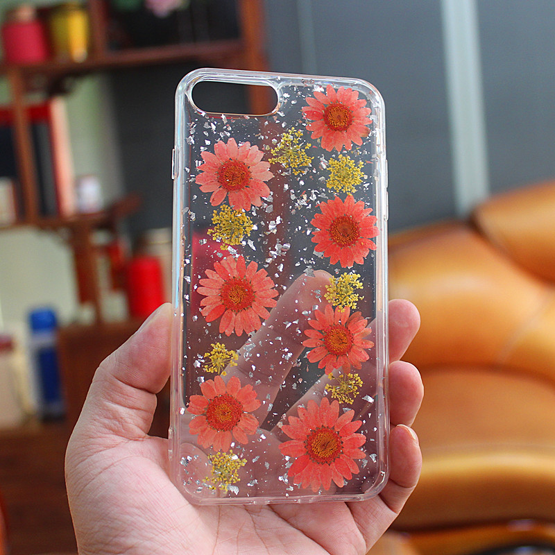 TPU + pc glitrende dråber lim mobiltelefon taske med indre blomst for hånd lavet til iPhone 6 Plus \/ 7 Plus \/ 8 Plus